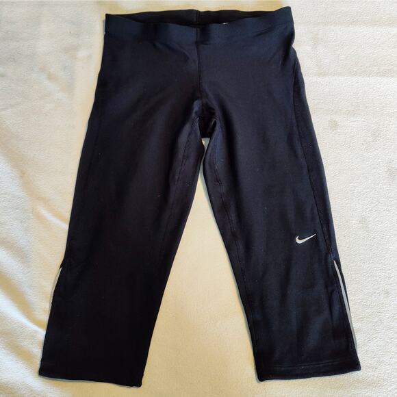 Nike‎ DRI-FIT Women's Filament Running Tights (3/4 Capri) Black Size Med - Picture 1 of 8